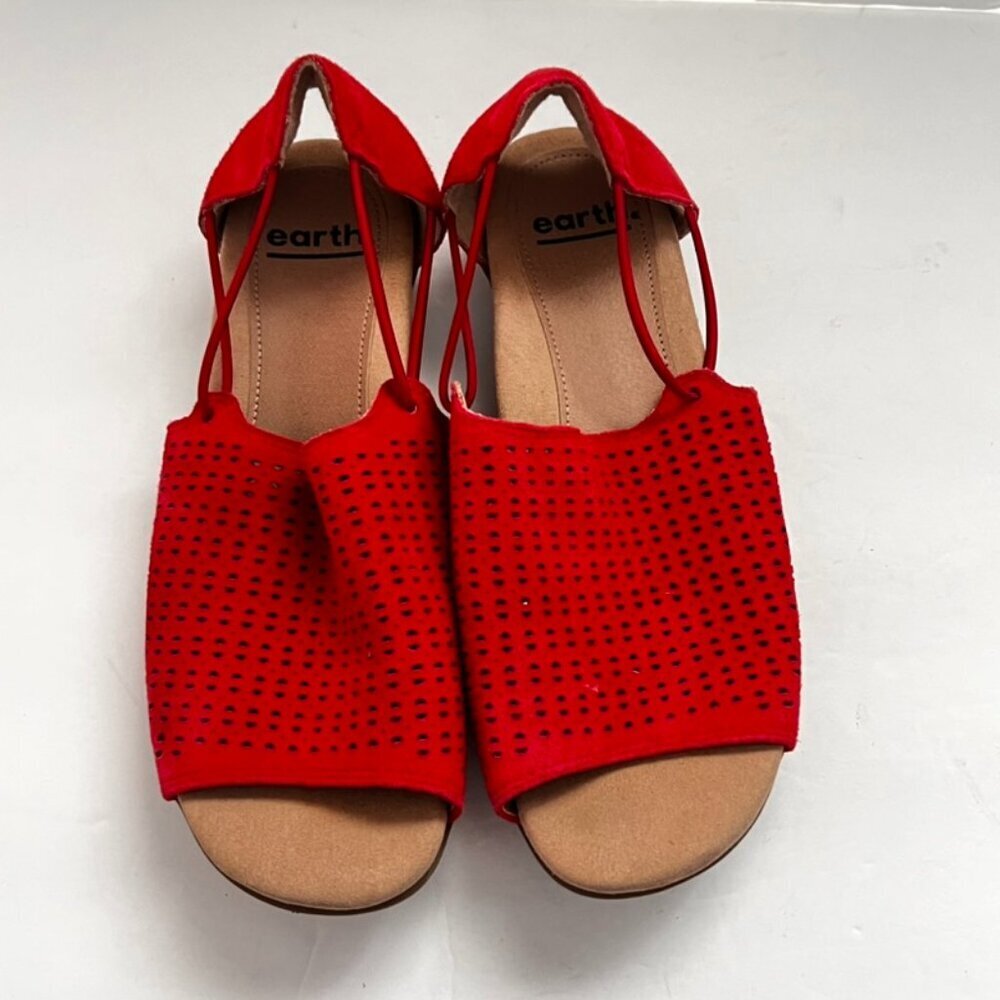 Earth Alder Abra Ginger Suede Slip On Sandals Spicy Red Open Toe Womens